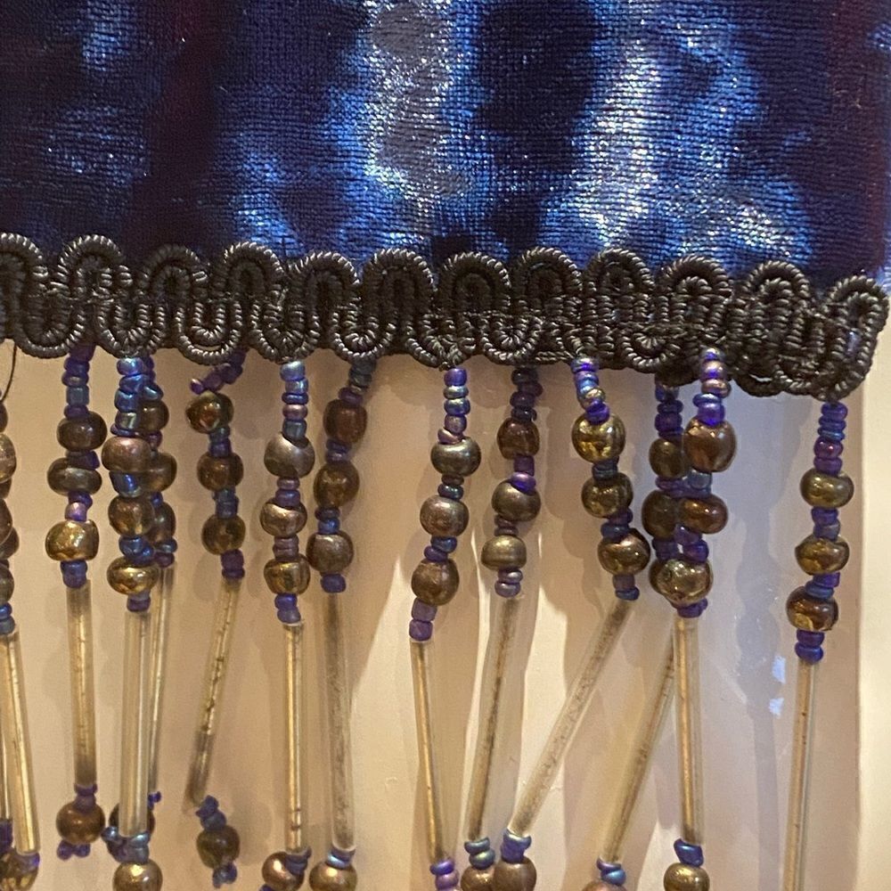 Blue Iridescent Velvet scarf with Beaded Tasels - Picture 2 of 2